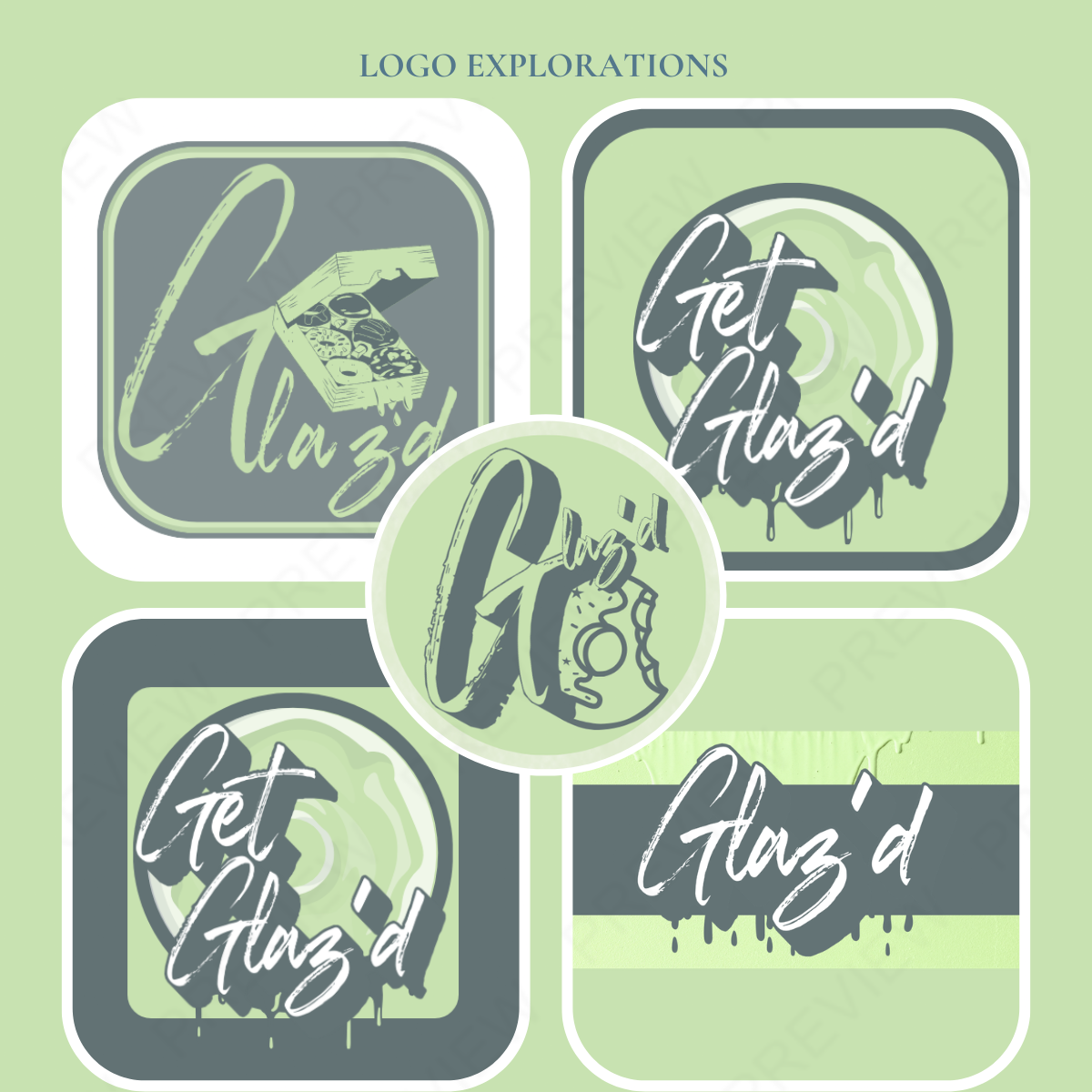 Get Glaz'd logo explorations with brush script and glaze drips