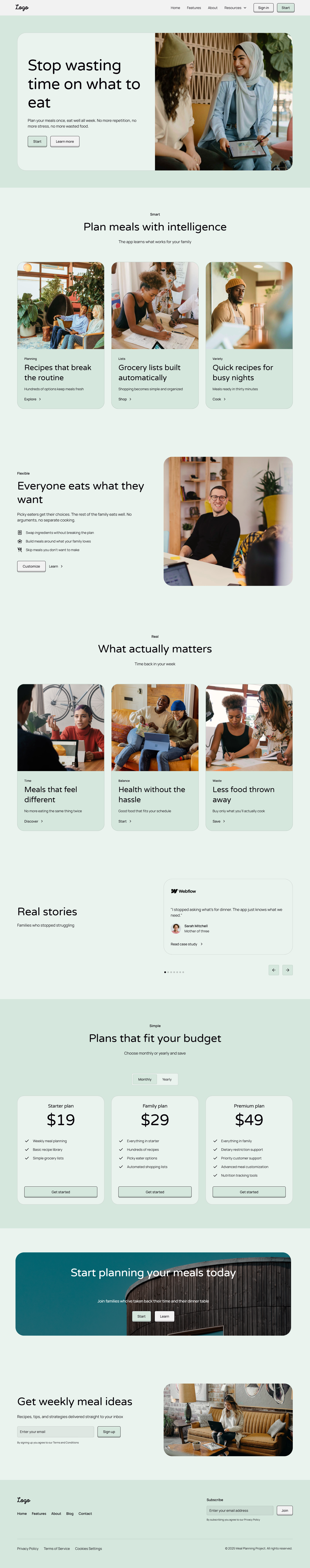 Pantri meal planning app landing page