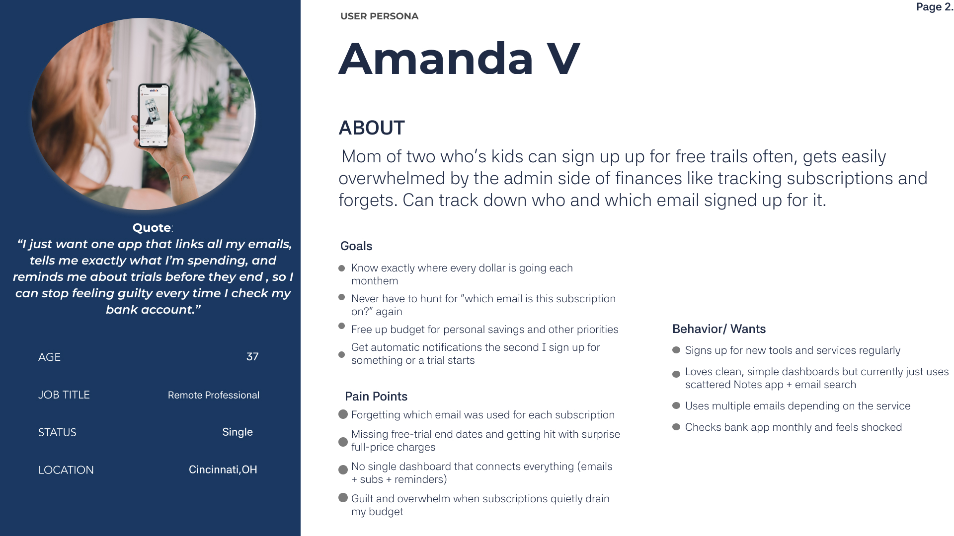 Subguard subscription tracker persona and research